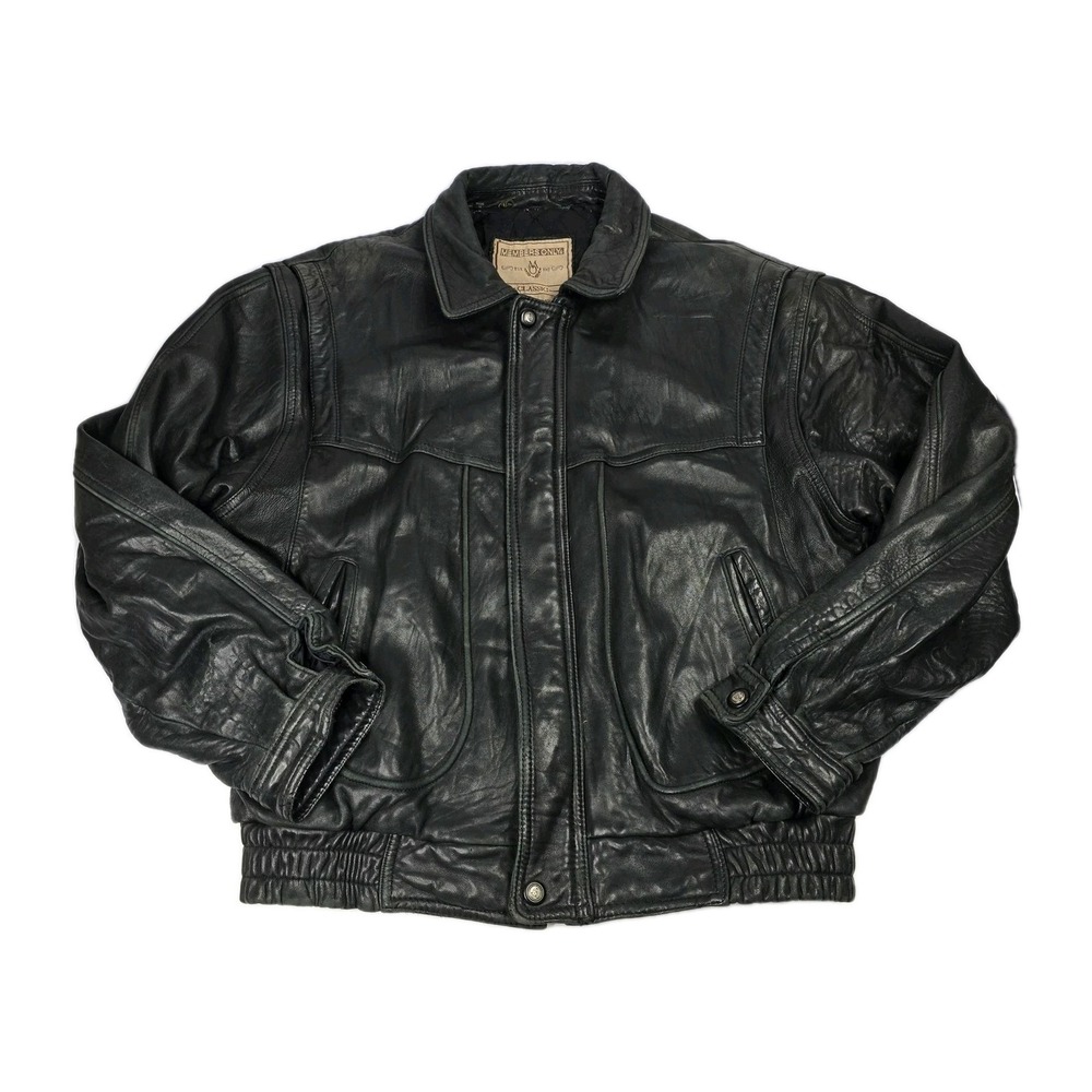 Vtg Members Only Classic Leather Bomber Jacket Men's Black Vintage Style Size 44